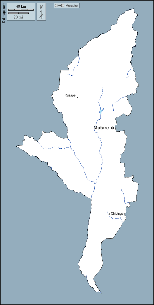 Manicaland : d-maps.com: carte géographique gratuite, carte géographique muette gratuite, carte vierge gratuite, fond de carte gratuit, formats graphiques courants : contours, hydrographie, principales villes, noms