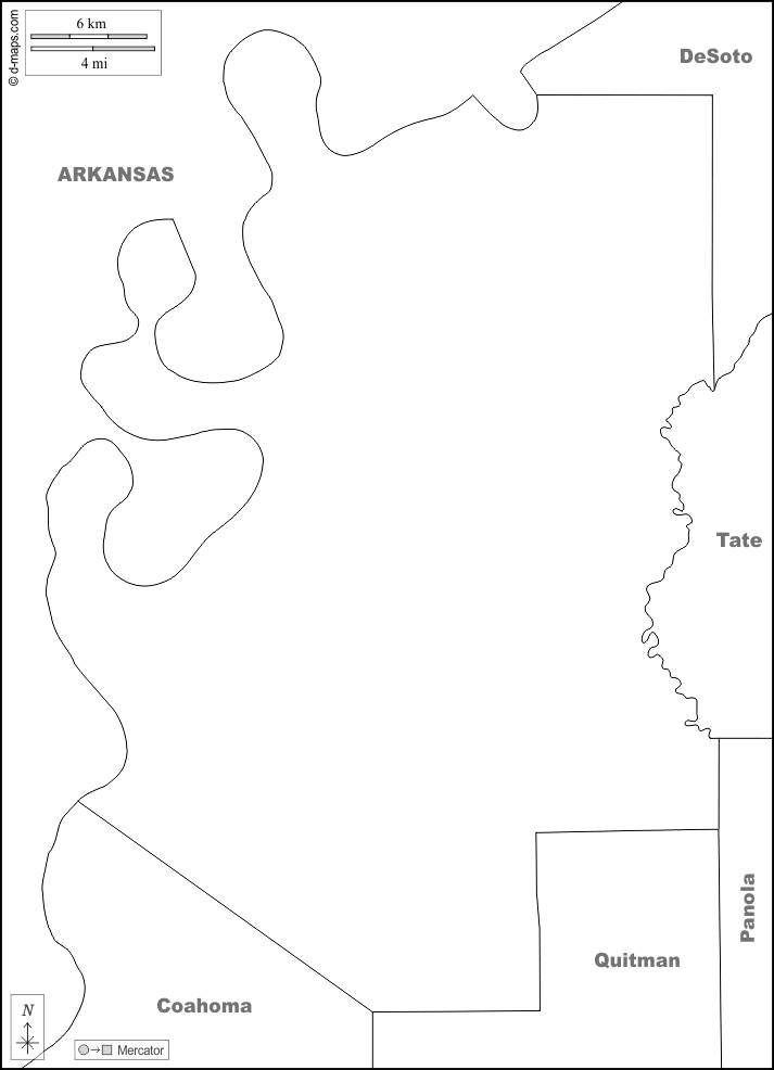 图尼卡县 : d-maps.com: 免费地图, 免费的空白地图, 免费的轮廓地图, 免费基地地图 : 边界, 名称, 白