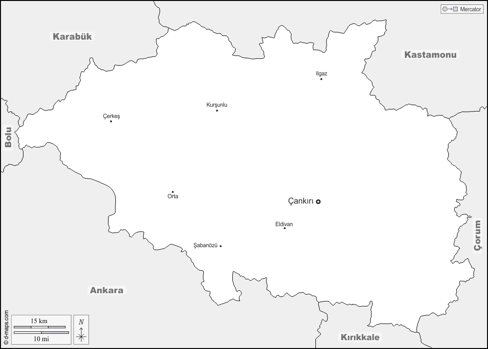 Çankırı : d-maps.com: carte géographique gratuite, carte géographique muette gratuite, carte vierge gratuite, fond de carte gratuit, formats graphiques courants : frontières, principales villes, noms