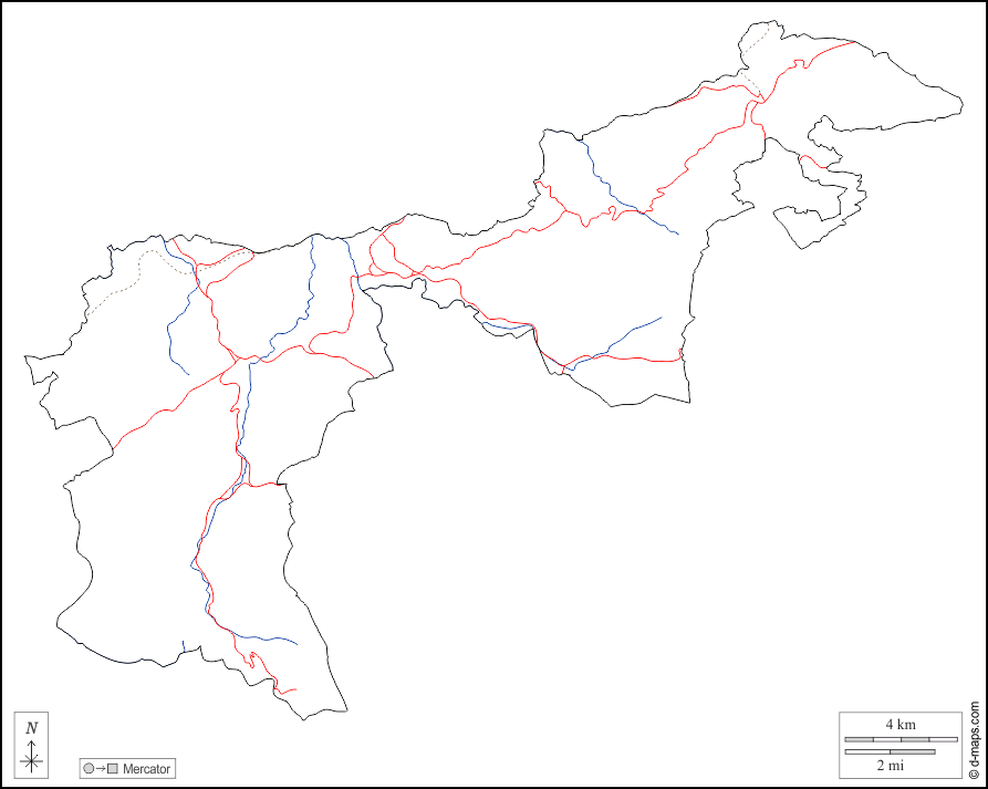 Appenzell Rhodes-Extérieures : d-maps.com: carte géographique gratuite, carte géographique muette gratuite, carte vierge gratuite, fond de carte gratuit, formats graphiques courants : contours, hydrographie, routes, blanc